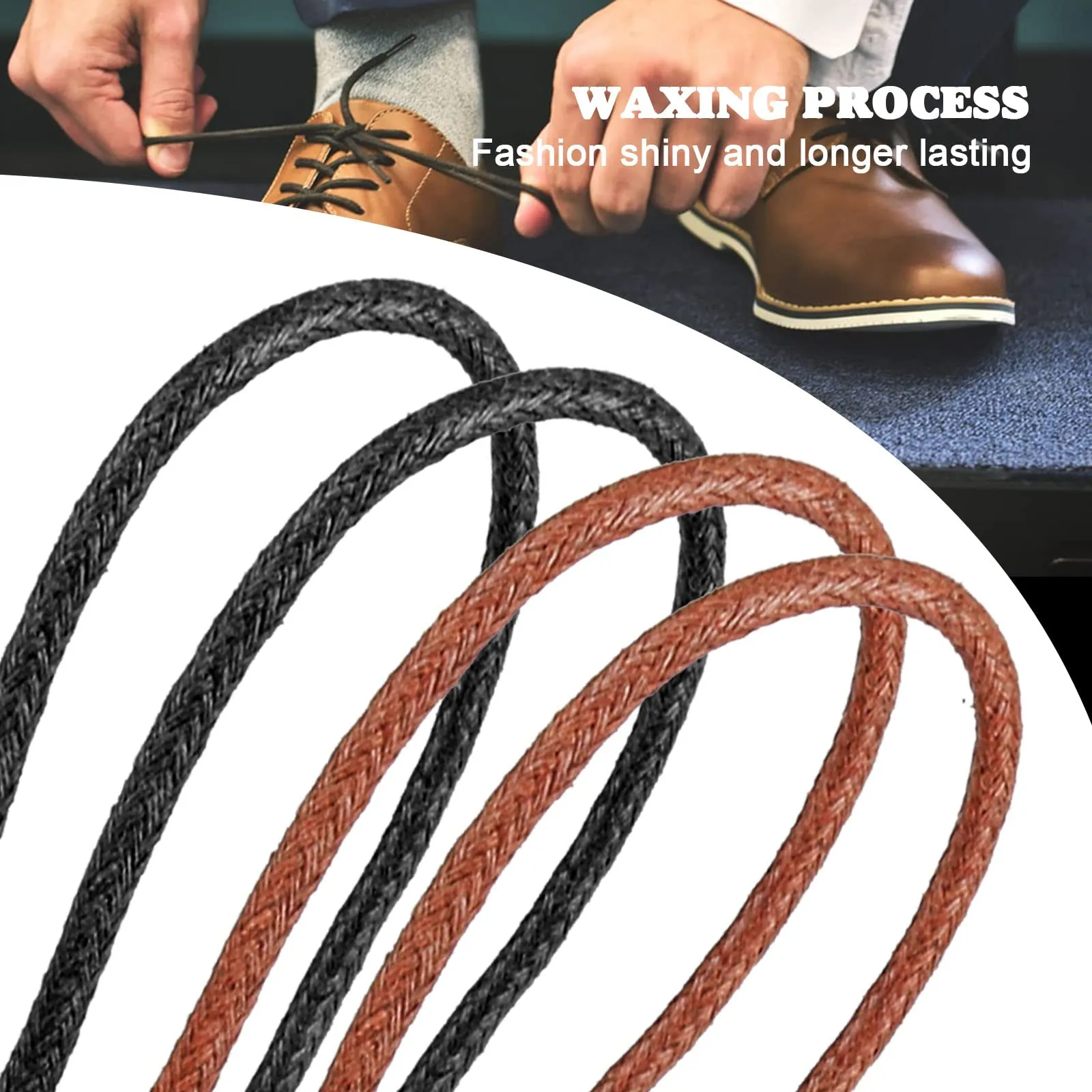 2 Pair Round Wax Shoelaces, 3mm Thin shoelaces Cotton Material Round Shoe Laces for Oxford Shoes Dress Shoes Boots Leather Shoe Laces 100cm Length(Brown and Black), L