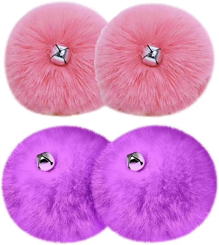 4 Pcs Large Roller Skate Pom Poms Tie on Pom Poms Fluffy Pom Poms Shoe Lace Charms Kids Roller Skate Accessories with Bells