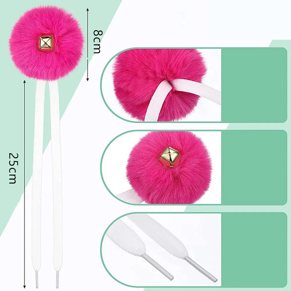 4 Pcs Large Roller Skate Pom Poms Tie on Pom Poms Fluffy Pom Poms Shoe Lace Charms Kids Roller Skate Accessories with Bells