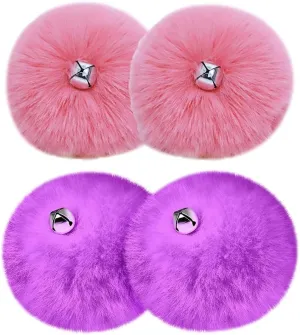 4 Pcs Large Roller Skate Pom Poms Tie on Pom Poms Fluffy Pom Poms Shoe Lace Charms Kids Roller Skate Accessories with Bells