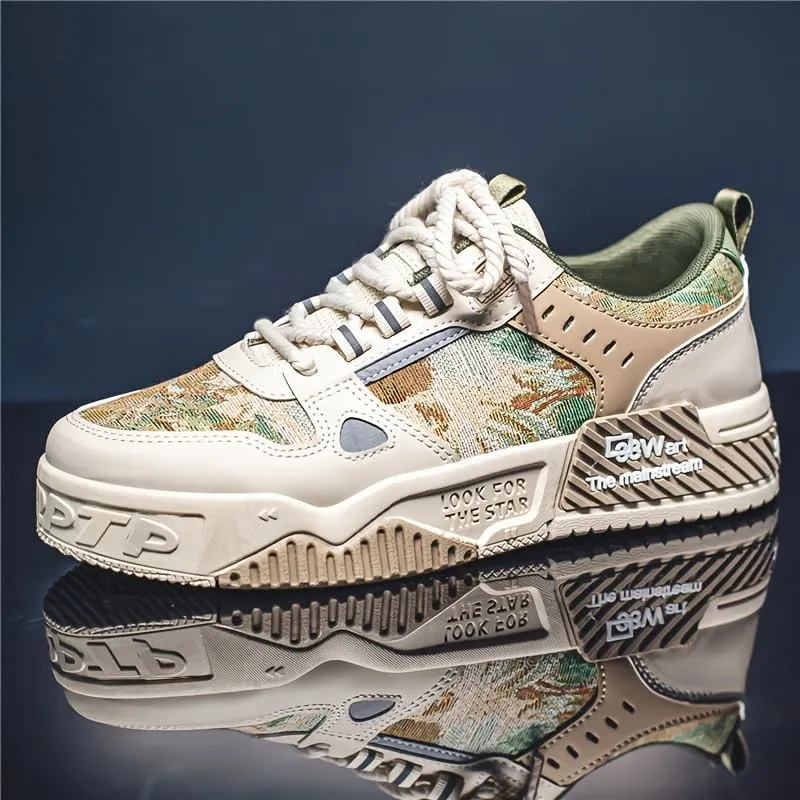 Alphabet Print Street Skate Shoes - Trendy Men's Skateboarding Footwear Non-Slip Laces, and Casual Style for Outdoor Activities - Street Fashion Enthusiasts Plus Size
