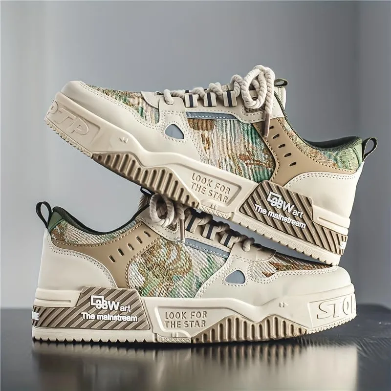 Alphabet Print Street Skate Shoes - Trendy Men's Skateboarding Footwear Non-Slip Laces, and Casual Style for Outdoor Activities - Street Fashion Enthusiasts Plus Size