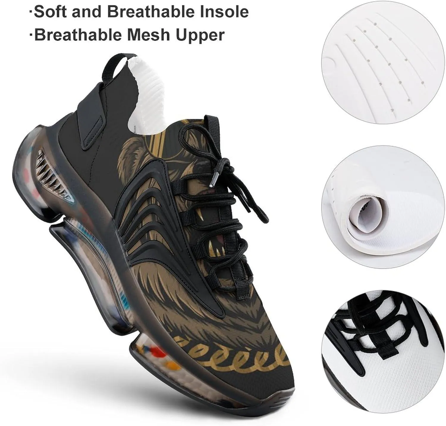 Angry Cool Bear Walking Shoes for Men Lightweight Tennis Fashion Elastic Sports Shoes Cushion Basketball Shoes