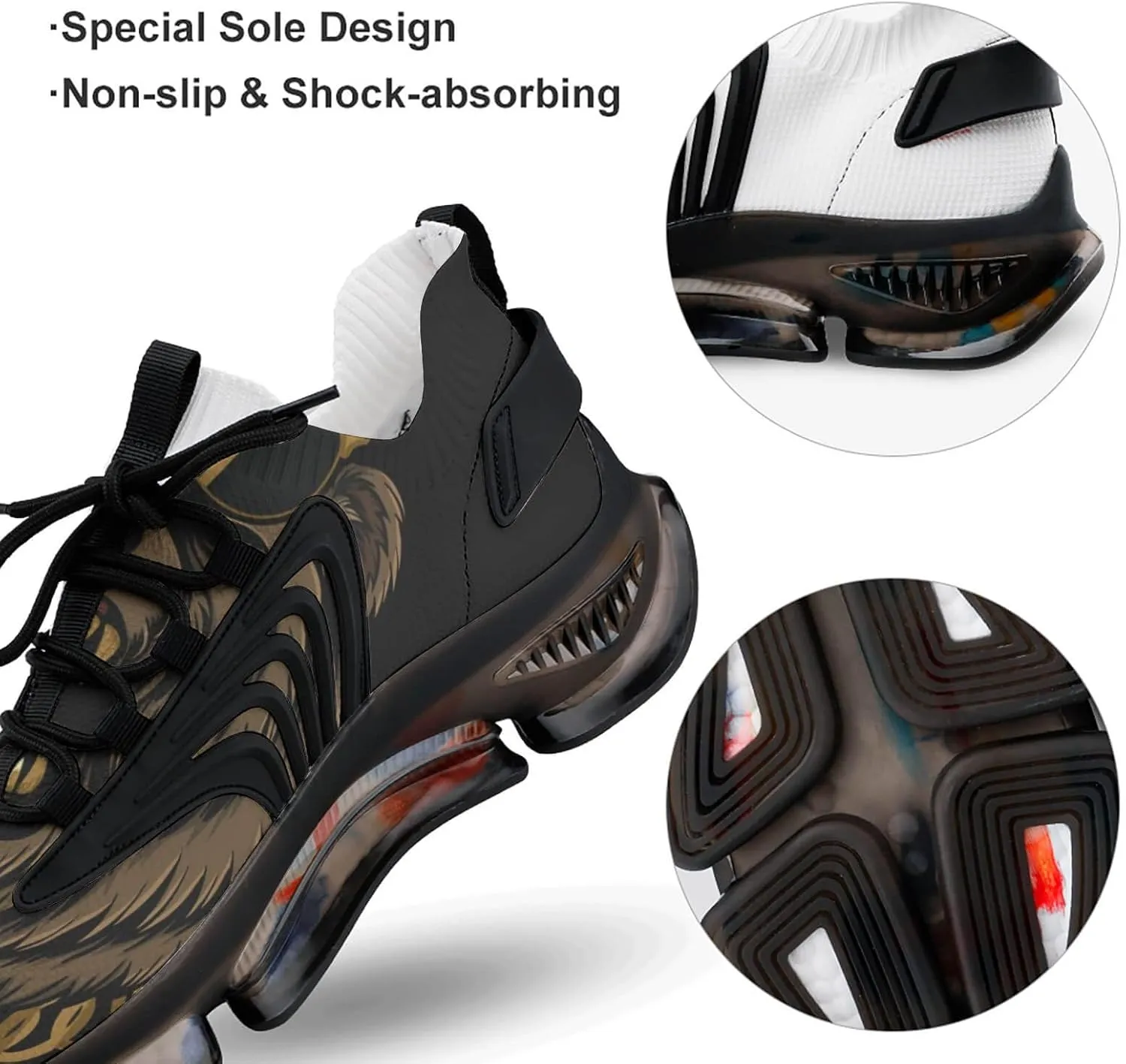 Angry Cool Bear Walking Shoes for Men Lightweight Tennis Fashion Elastic Sports Shoes Cushion Basketball Shoes