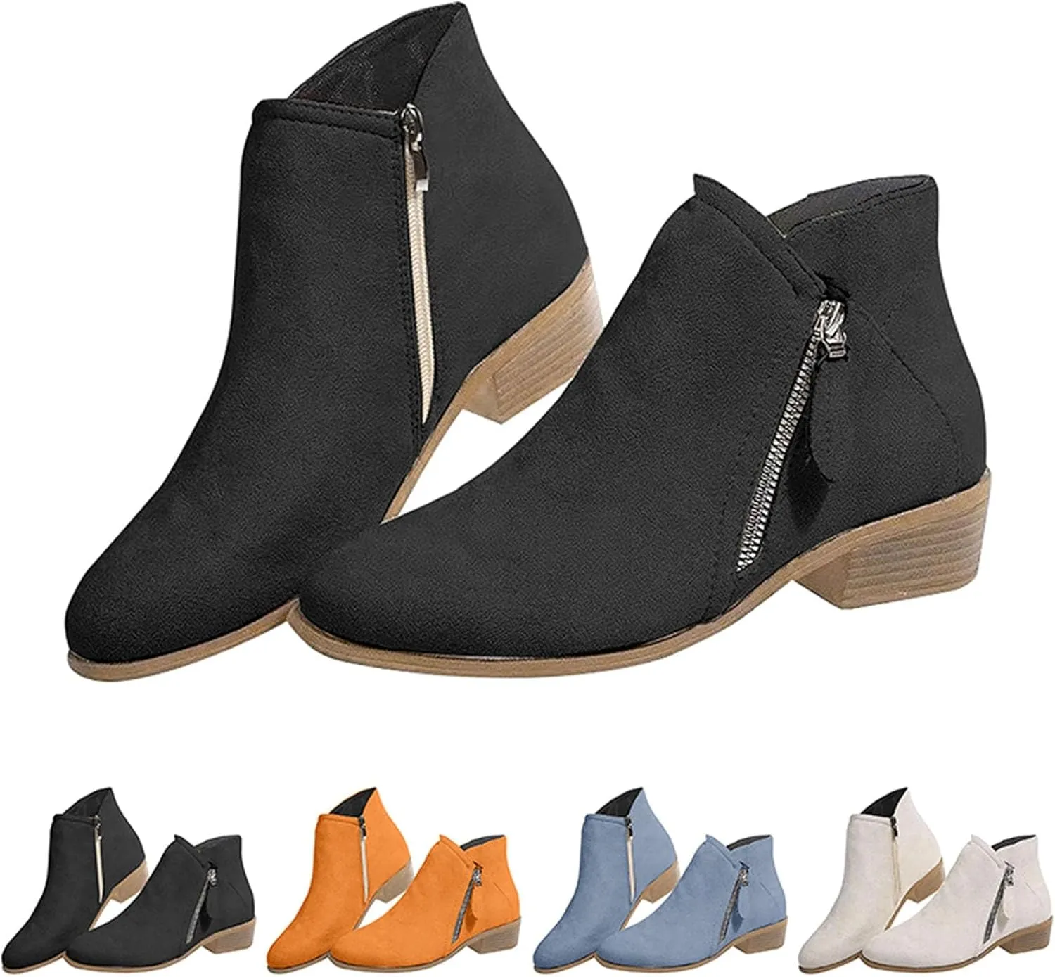 Ankle Boots for Women Womens Wedge Booties Short Boots for Women Ankle Bootie for Women with Heel Lightweight Cute Round Toe Square Toe Slip On Side Zipper