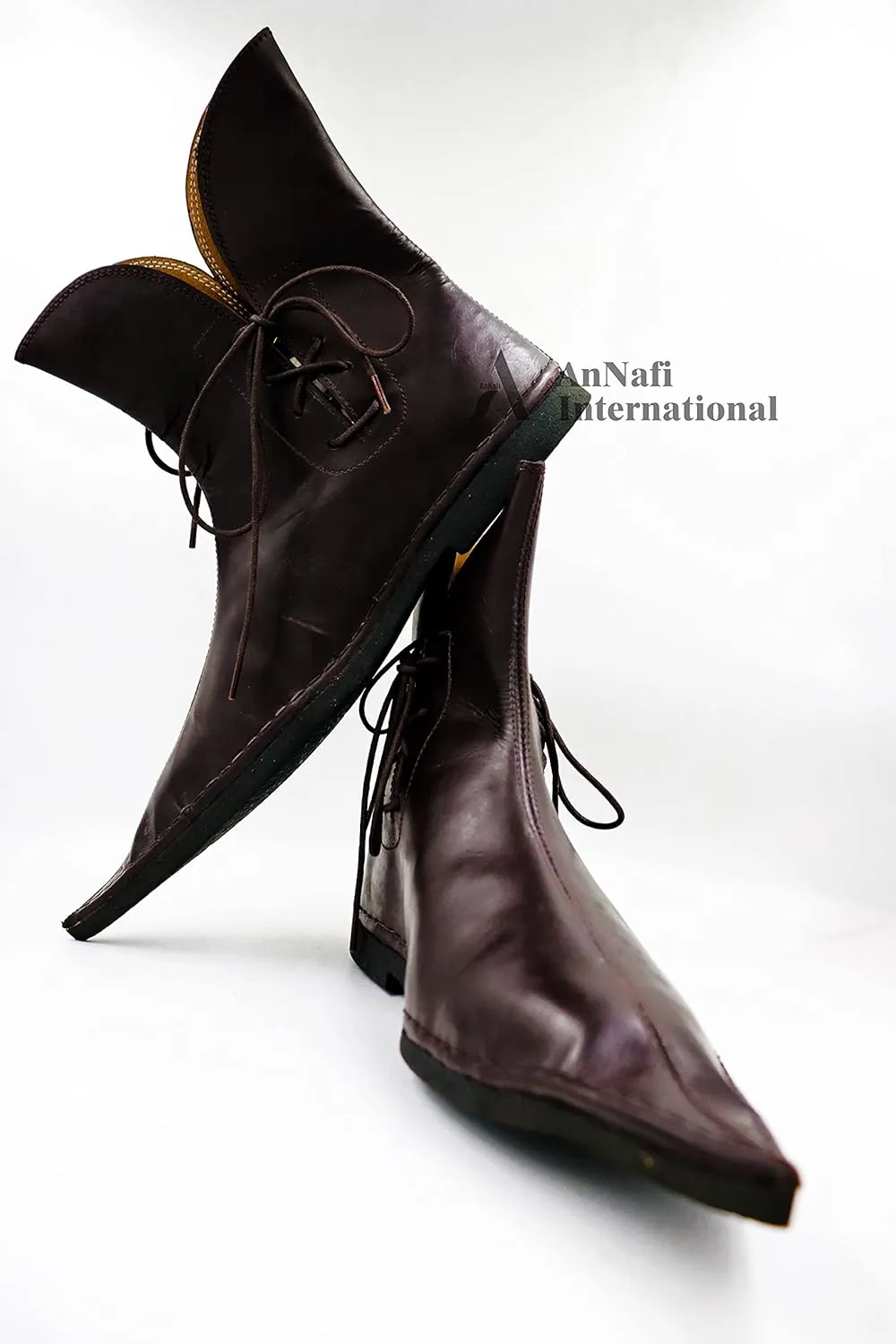 AnNafi? Renaissance Lace-Up Boots | Western Men Leather Loafer Shoes | Pirate Viking Shoe Medieval Cosplay Halloween Footwear Martin Gothic Shoes (Size 10) Brown