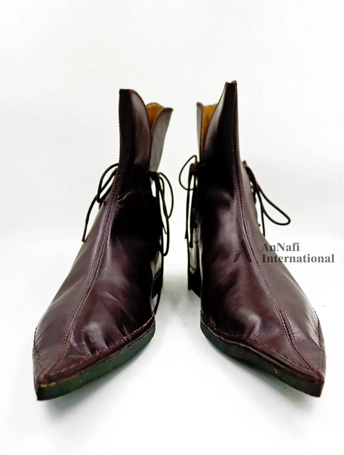 AnNafi? Renaissance Lace-Up Boots | Western Men Leather Loafer Shoes | Pirate Viking Shoe Medieval Cosplay Halloween Footwear Martin Gothic Shoes (Size 10) Brown