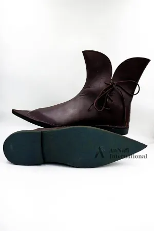 AnNafi? Renaissance Lace-Up Boots | Western Men Leather Loafer Shoes | Pirate Viking Shoe Medieval Cosplay Halloween Footwear Martin Gothic Shoes (Size 10) Brown