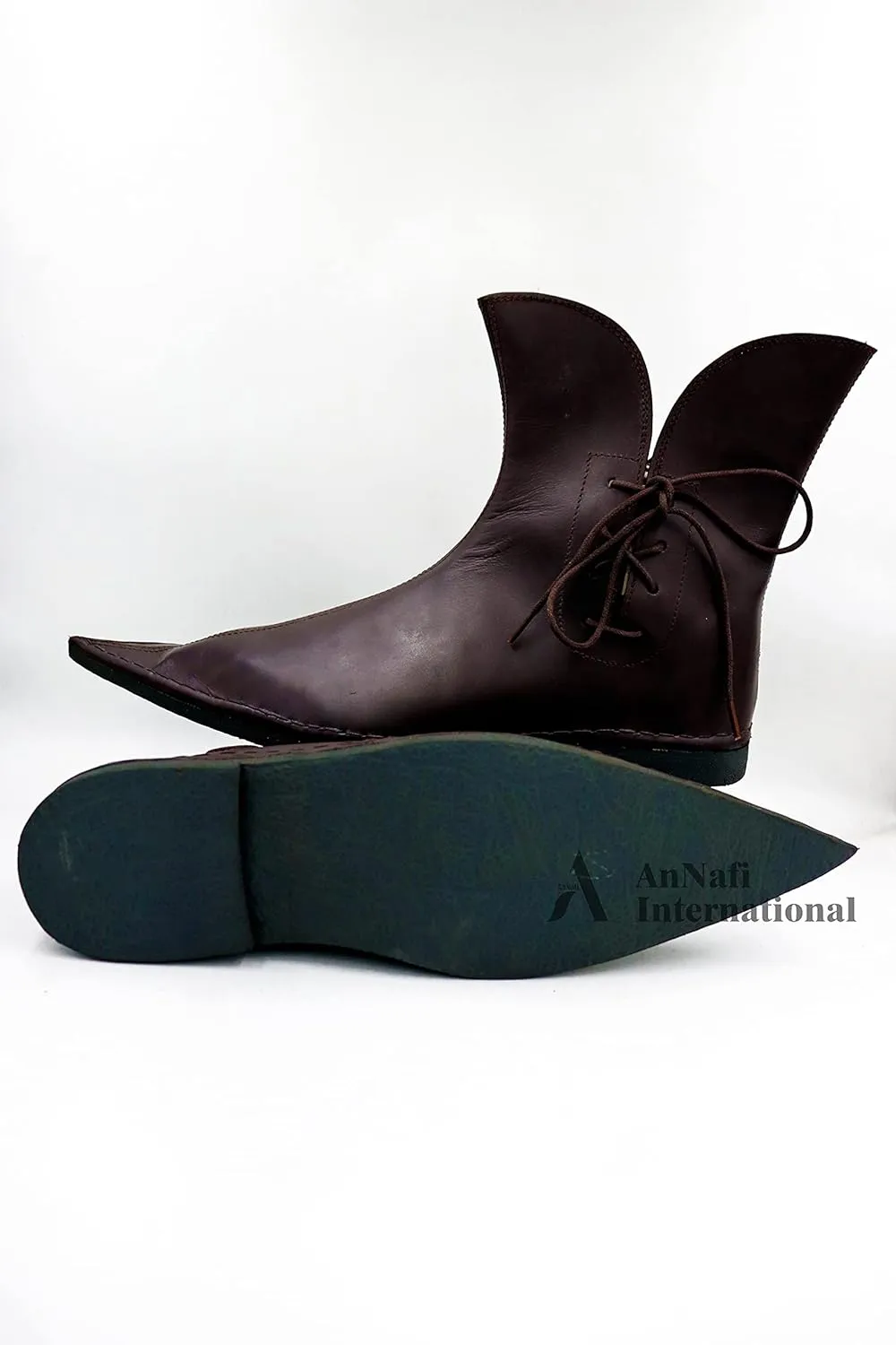 AnNafi? Renaissance Lace-Up Boots | Western Men Leather Loafer Shoes | Pirate Viking Shoe Medieval Cosplay Halloween Footwear Martin Gothic Shoes (Size 10) Brown