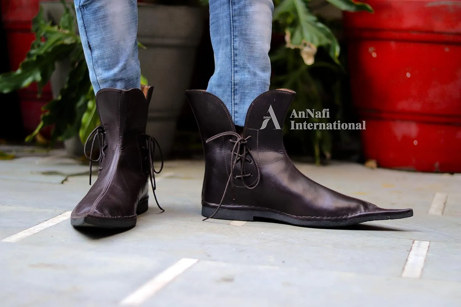 AnNafi? Renaissance Lace-Up Boots | Western Men Leather Loafer Shoes | Pirate Viking Shoe Medieval Cosplay Halloween Footwear Martin Gothic Shoes (Size 10) Brown