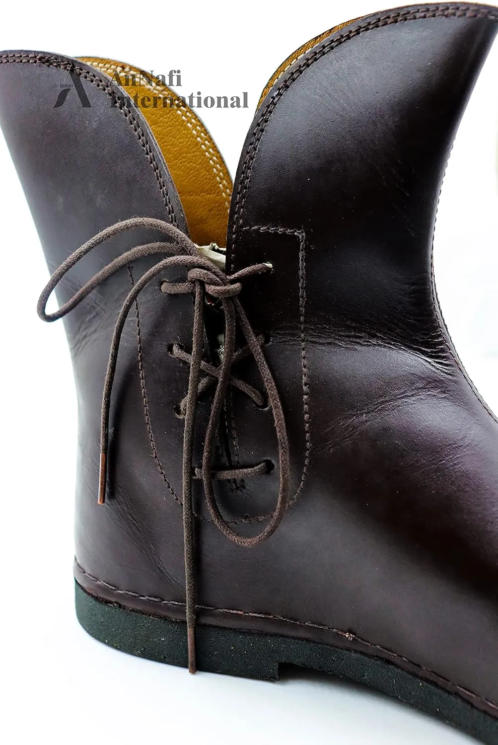 AnNafi? Renaissance Lace-Up Boots | Western Men Leather Loafer Shoes | Pirate Viking Shoe Medieval Cosplay Halloween Footwear Martin Gothic Shoes (Size 10) Brown