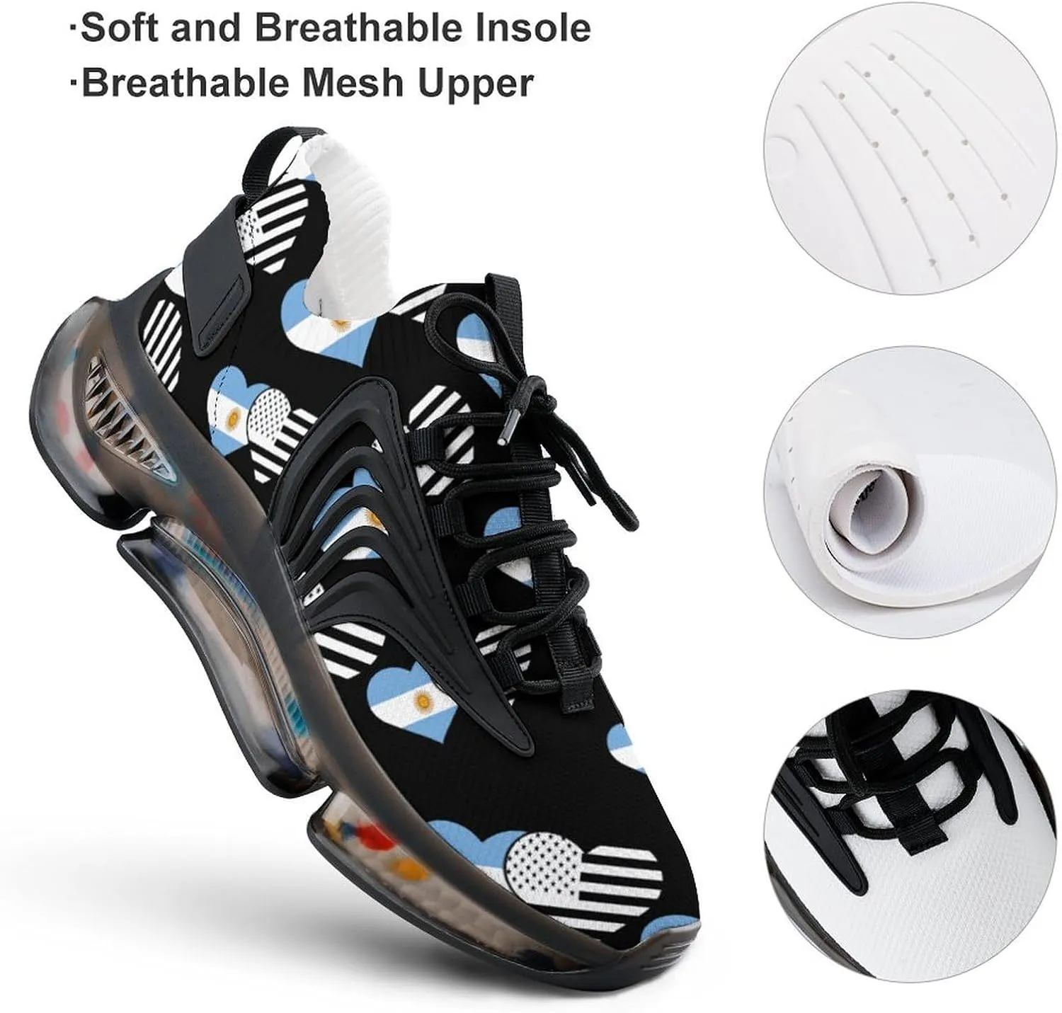 Argentina Flag and USA Flag Walking Shoes for Men Lightweight Tennis Fashion Elastic Sports Shoes Cushion Basketball Shoes
