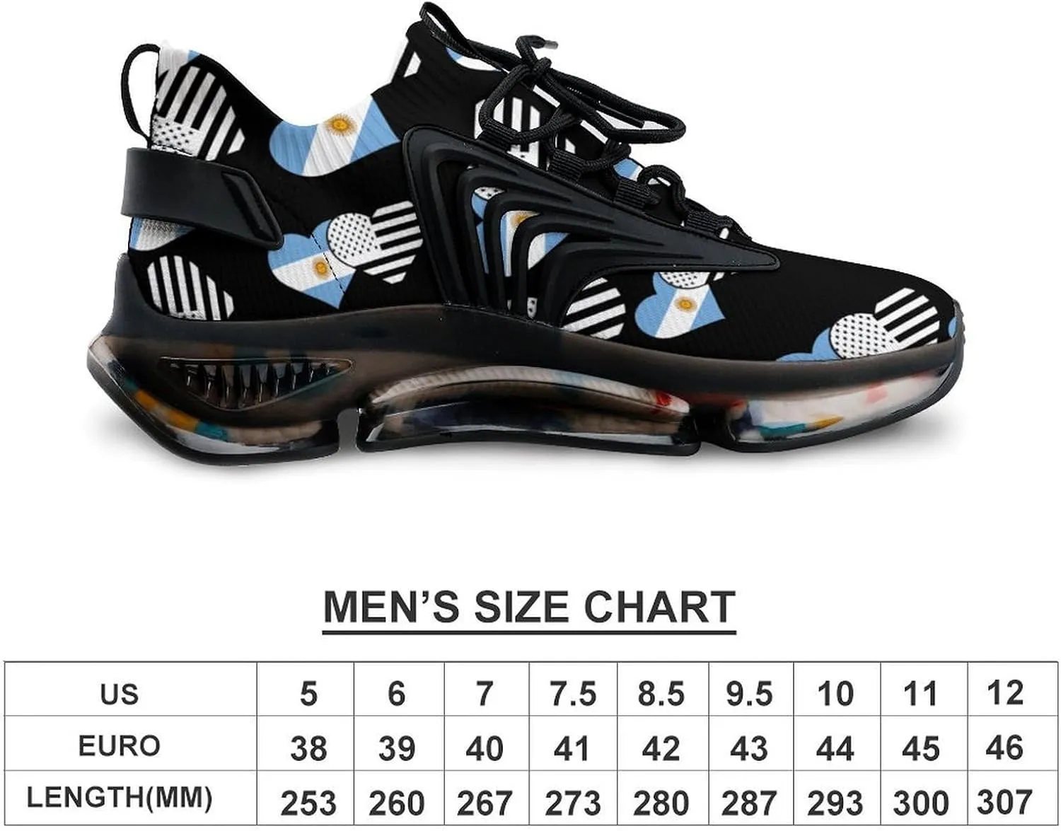 Argentina Flag and USA Flag Walking Shoes for Men Lightweight Tennis Fashion Elastic Sports Shoes Cushion Basketball Shoes