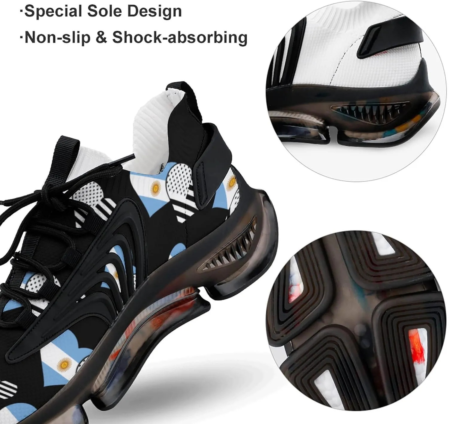 Argentina Flag and USA Flag Walking Shoes for Men Lightweight Tennis Fashion Elastic Sports Shoes Cushion Basketball Shoes