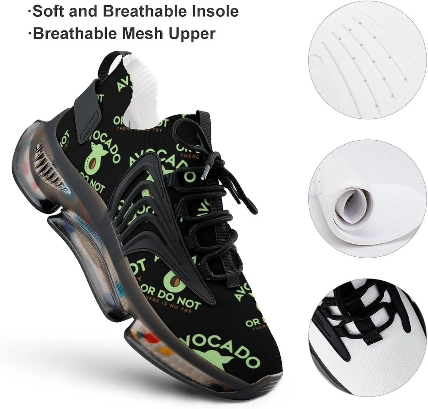 Avocado Cute Walking Shoes for Men Lightweight Tennis Fashion Elastic Sports Shoes Cushion Basketball Shoes