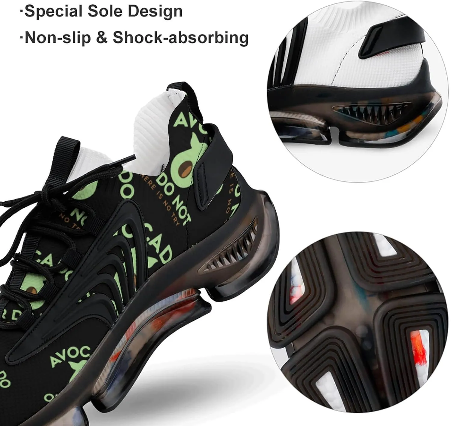 Avocado Cute Walking Shoes for Men Lightweight Tennis Fashion Elastic Sports Shoes Cushion Basketball Shoes