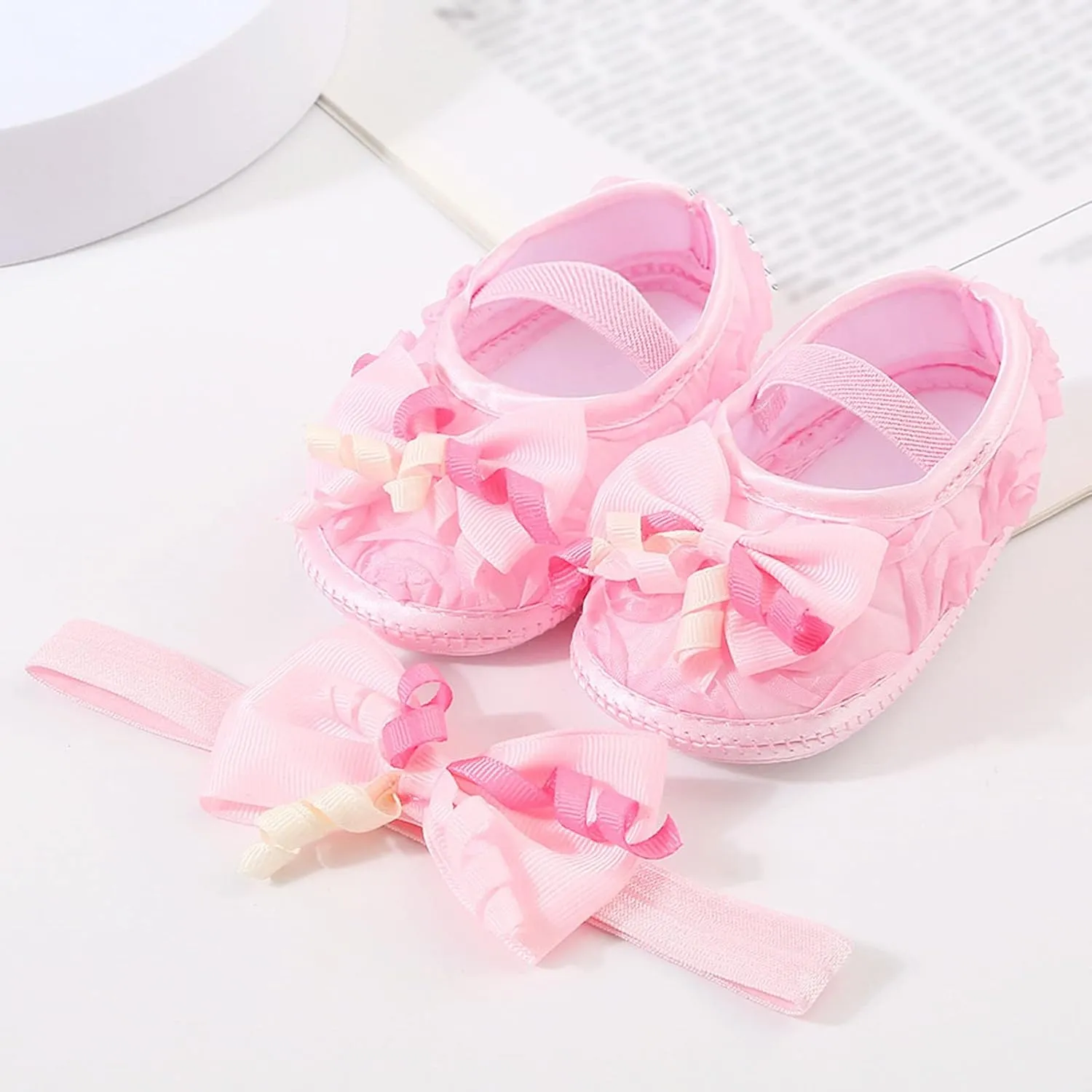Baby Shoes with Hair Band Fashion Soft Soled Toddler Shoes Versatile Dress Flower Princess Shoes Toddler Baby Loafers