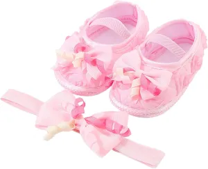 Baby Shoes with Hair Band Fashion Soft Soled Toddler Shoes Versatile Dress Flower Princess Shoes Toddler Baby Loafers