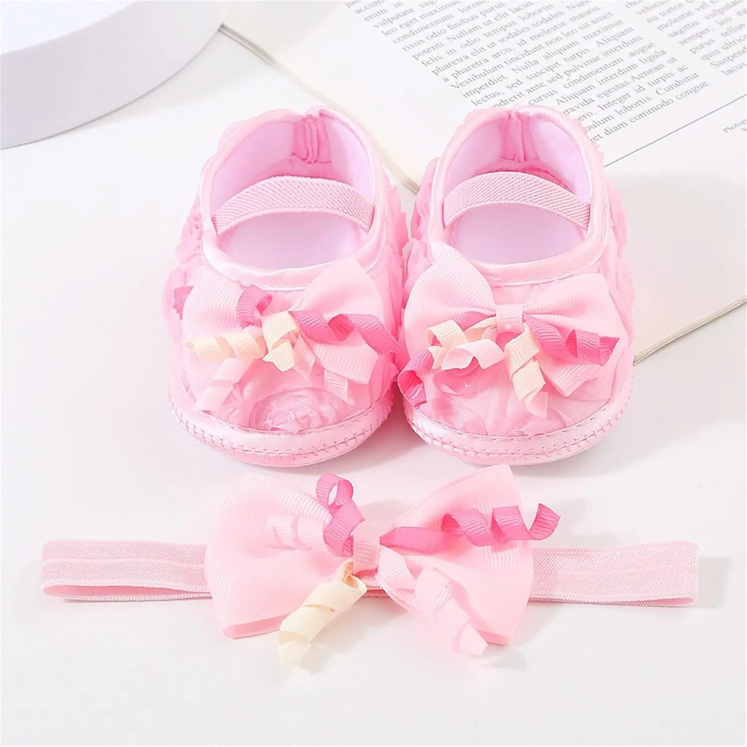 Baby Shoes with Hair Band Fashion Soft Soled Toddler Shoes Versatile Dress Flower Princess Shoes Toddler Baby Loafers