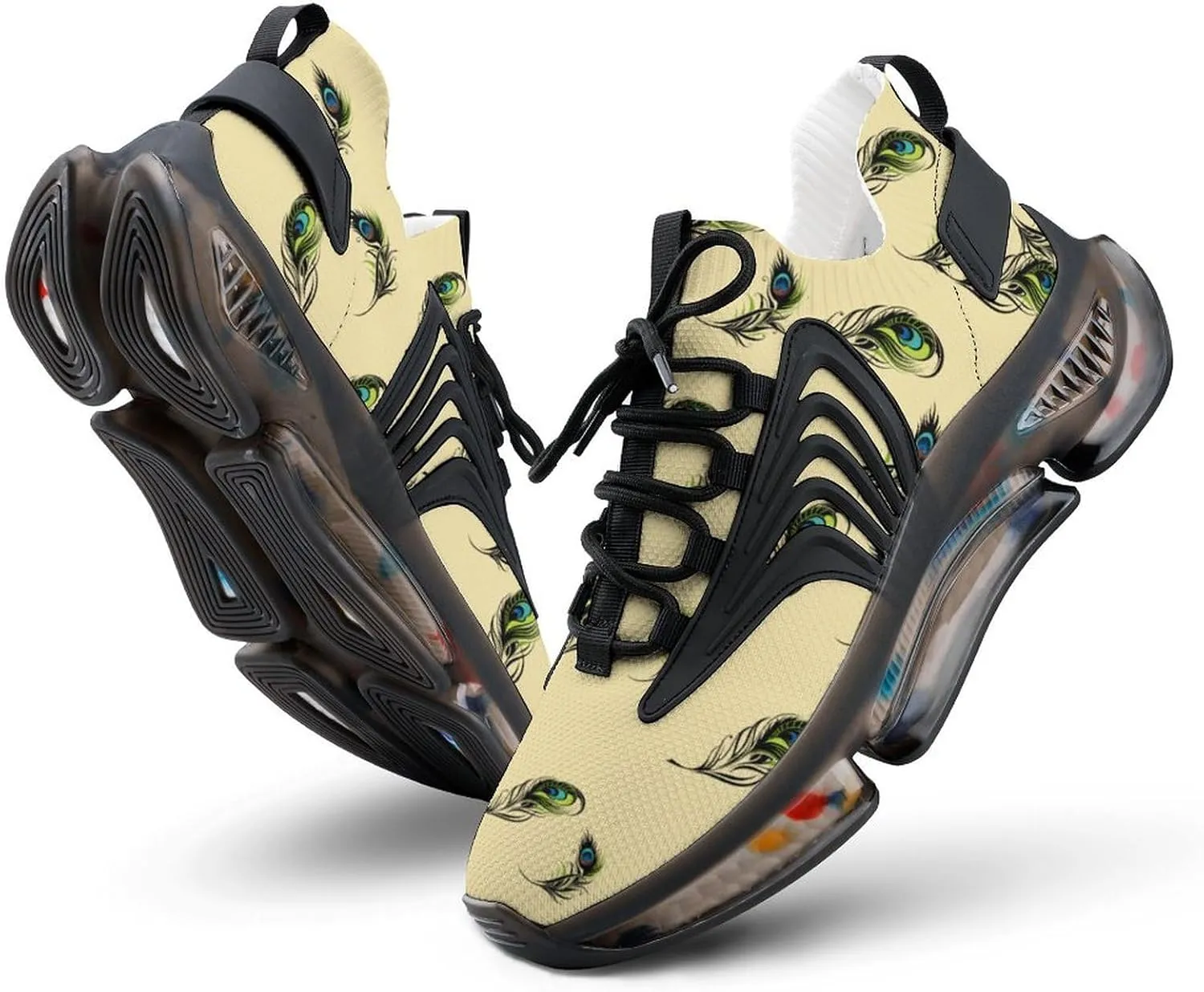 Beautiful Peacock Feathers Walking Shoes for Men Lightweight Tennis Fashion Elastic Sports Shoes Cushion Basketball Shoes