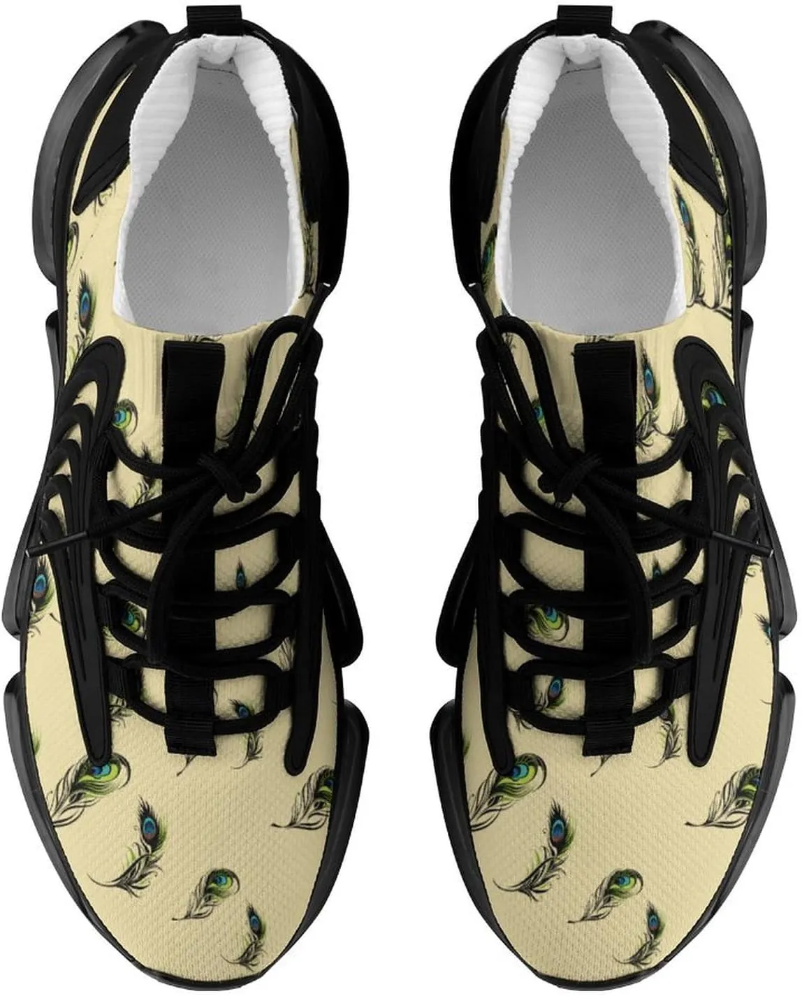 Beautiful Peacock Feathers Walking Shoes for Men Lightweight Tennis Fashion Elastic Sports Shoes Cushion Basketball Shoes