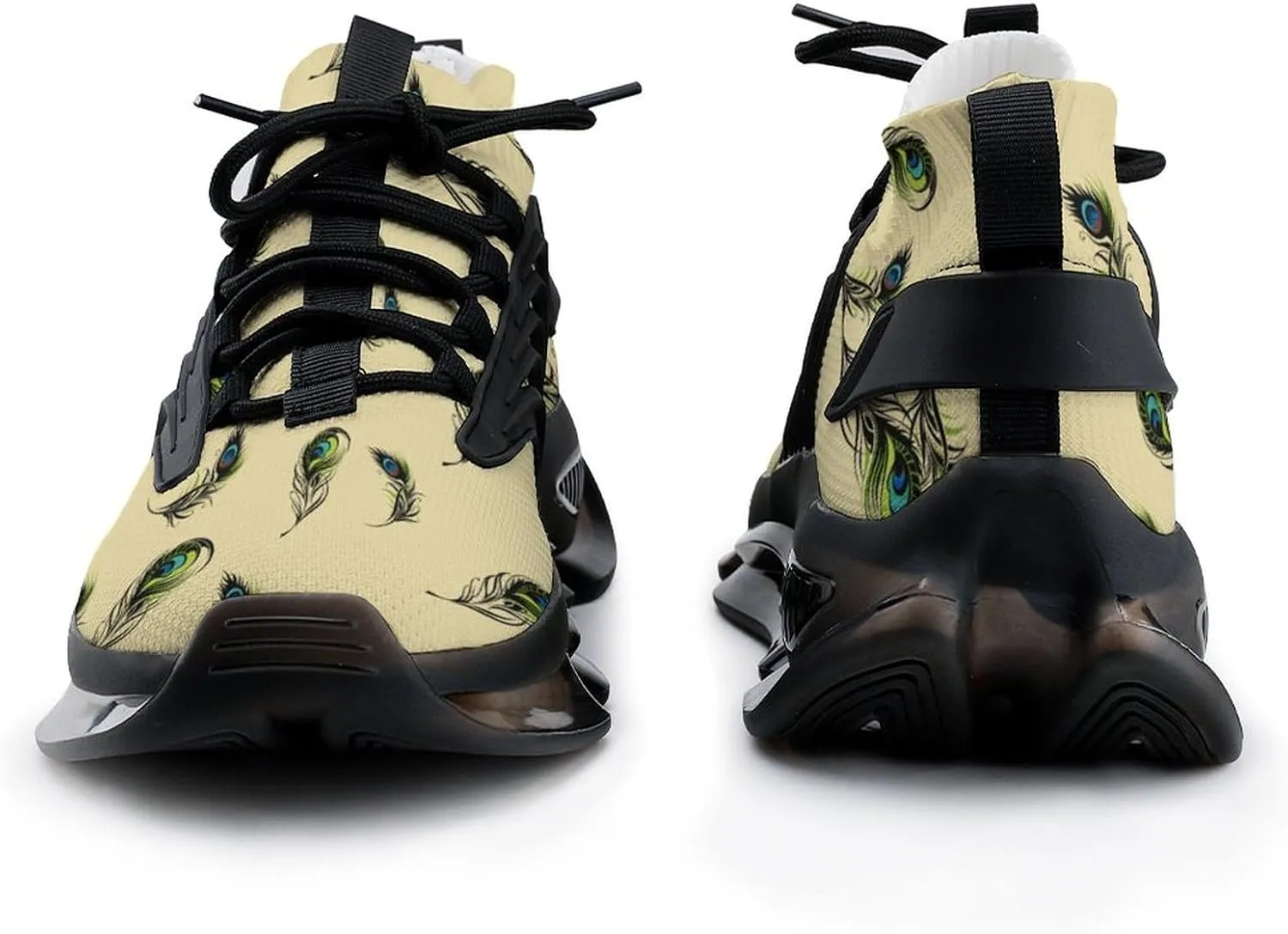 Beautiful Peacock Feathers Walking Shoes for Men Lightweight Tennis Fashion Elastic Sports Shoes Cushion Basketball Shoes