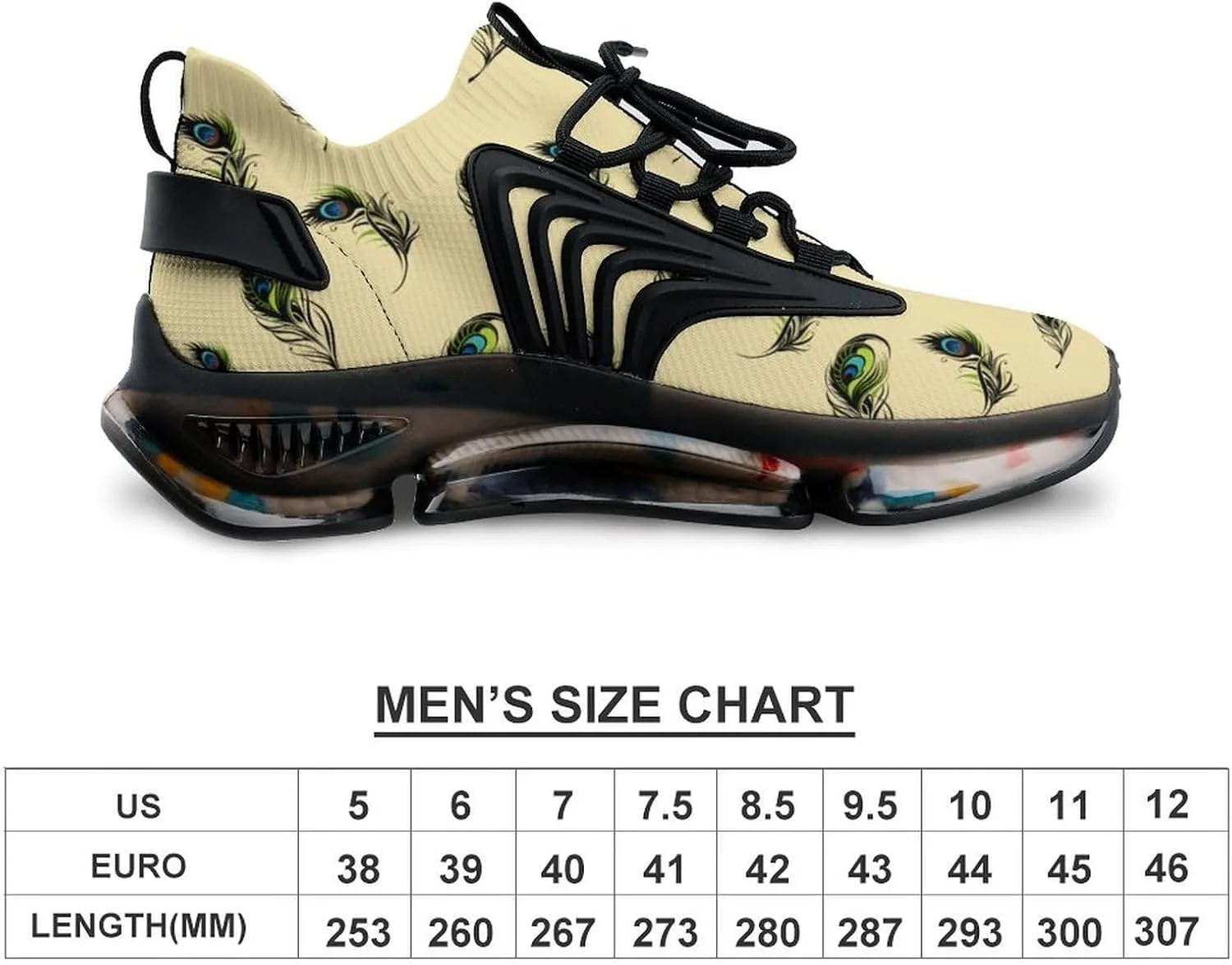 Beautiful Peacock Feathers Walking Shoes for Men Lightweight Tennis Fashion Elastic Sports Shoes Cushion Basketball Shoes