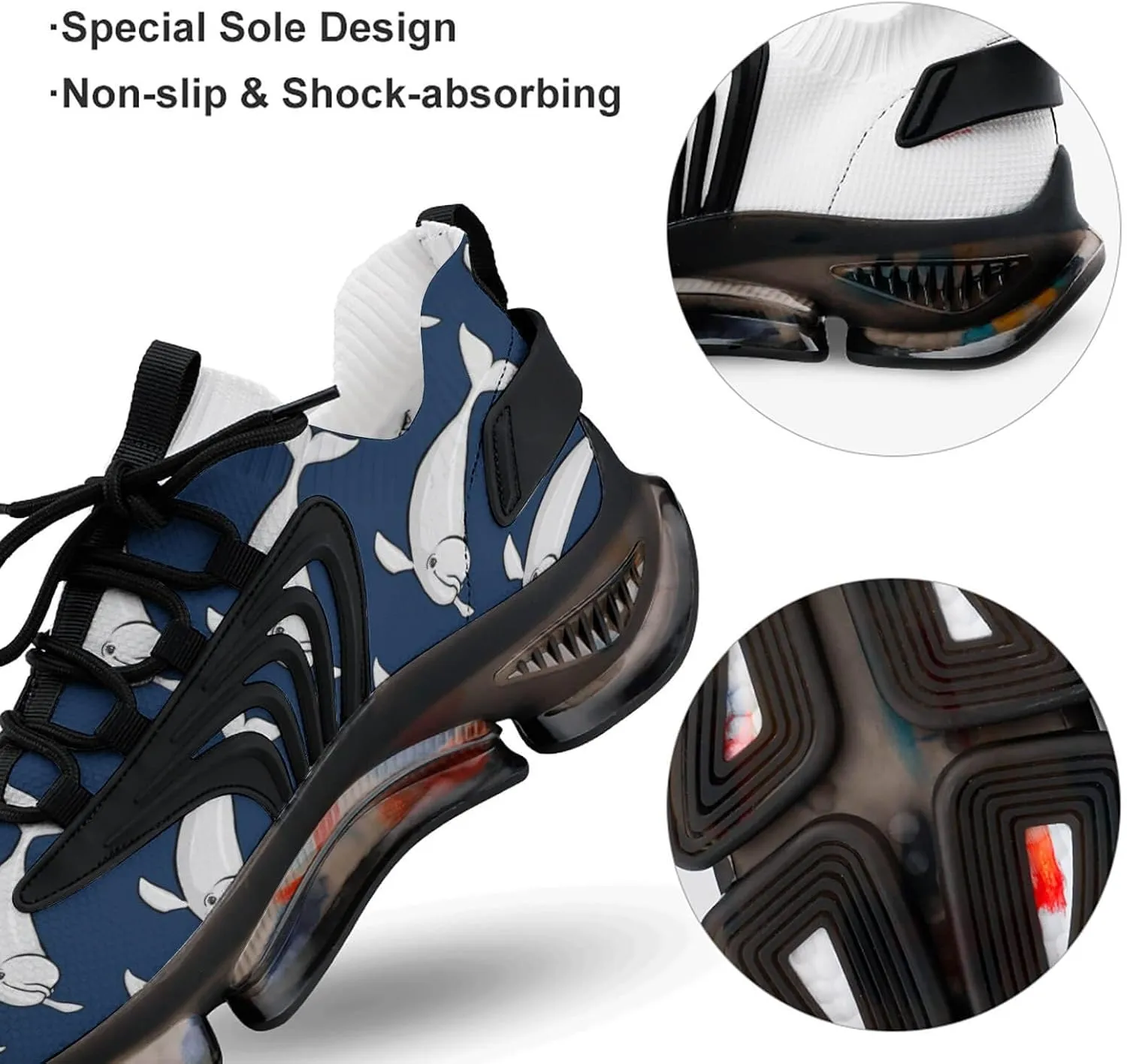 Beluga Whale Walking Shoes for Men Lightweight Tennis Fashion Elastic Sports Shoes Cushion Basketball Shoes