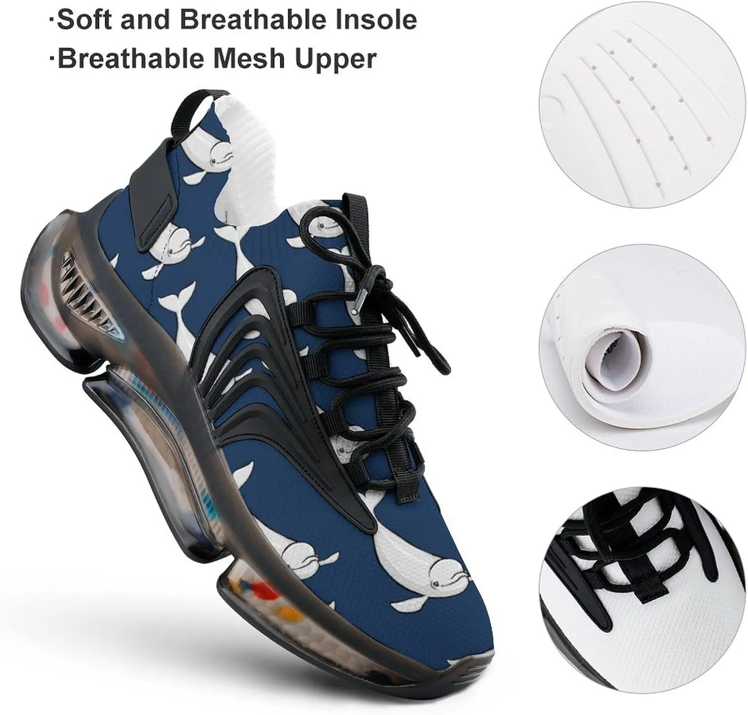 Beluga Whale Walking Shoes for Men Lightweight Tennis Fashion Elastic Sports Shoes Cushion Basketball Shoes