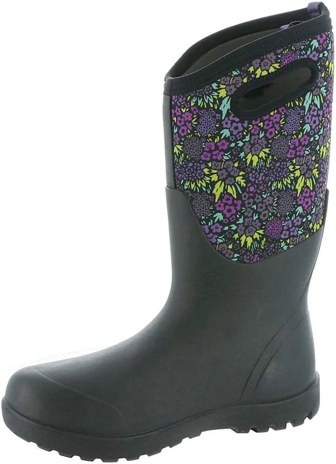 BOGS Women's Tall Nw Neo-Classic Mid Waterproof Rain Boot, Garden Print-Black Multi, 7 M