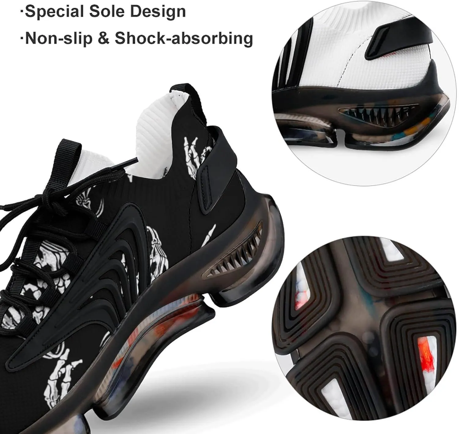 Bone Skeleton Hand Walking Shoes for Men Lightweight Tennis Fashion Elastic Sports Shoes Cushion Basketball Shoes