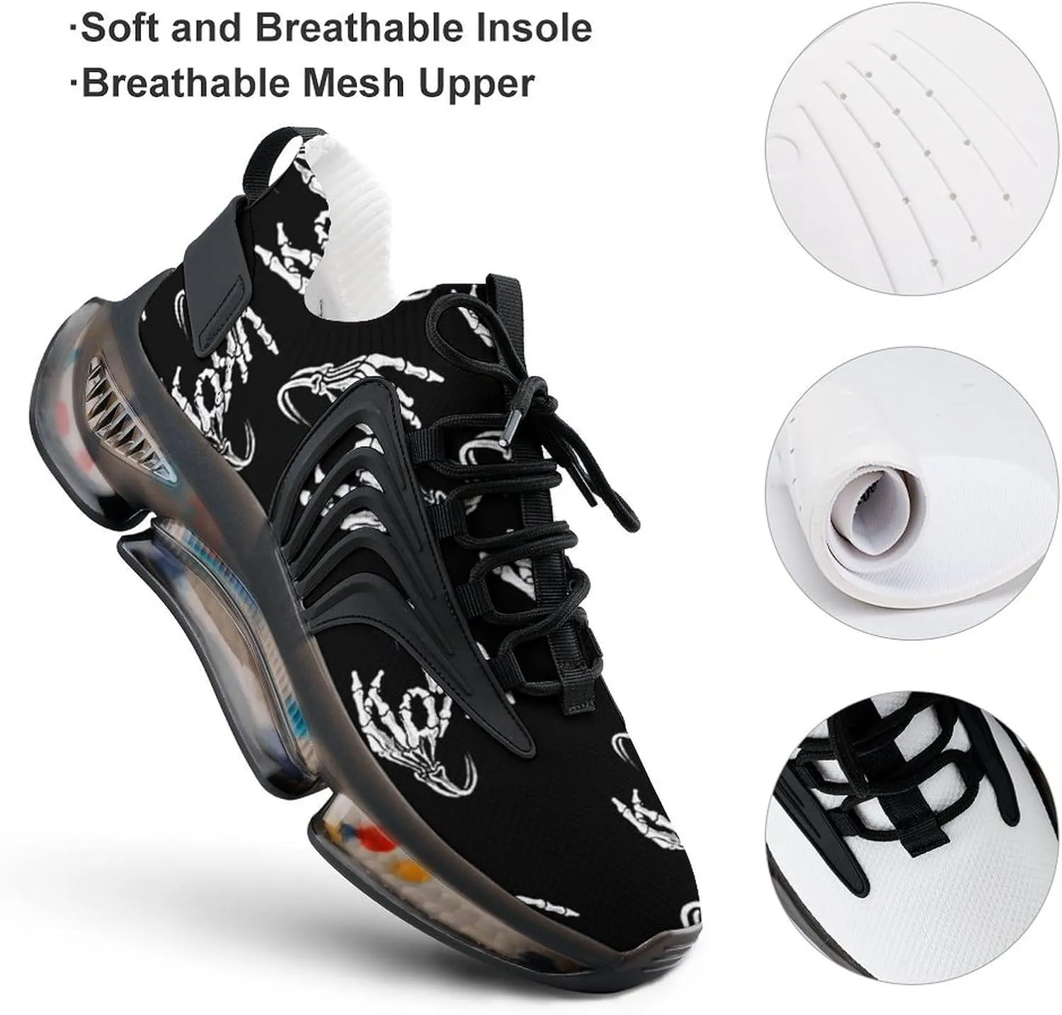 Bone Skeleton Hand Walking Shoes for Men Lightweight Tennis Fashion Elastic Sports Shoes Cushion Basketball Shoes