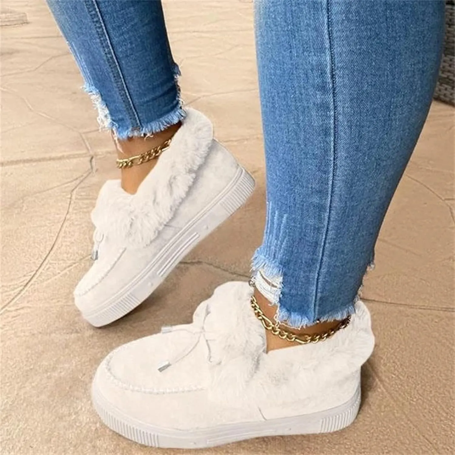 Boots For Women Ankle Booties Dressy Winter Snow Boots Fur Lined Warm Fuzzy Short booties Casual Slip On Loafers Shoe