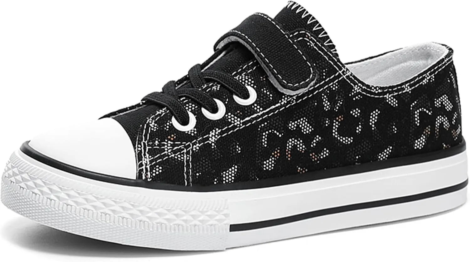 Boys Girls Shoes Kids Black Canvas Sneakers with Hook and Loop Flexible Walking Shoes Fashion Casual Comfort School Footwear(Toddler/Little/Big Kid)