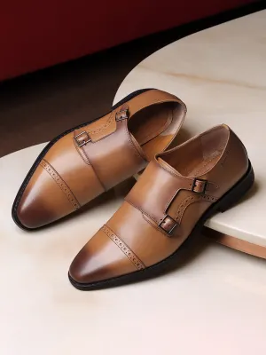 British Tan Egyptian Crust Leather Monk Shoes