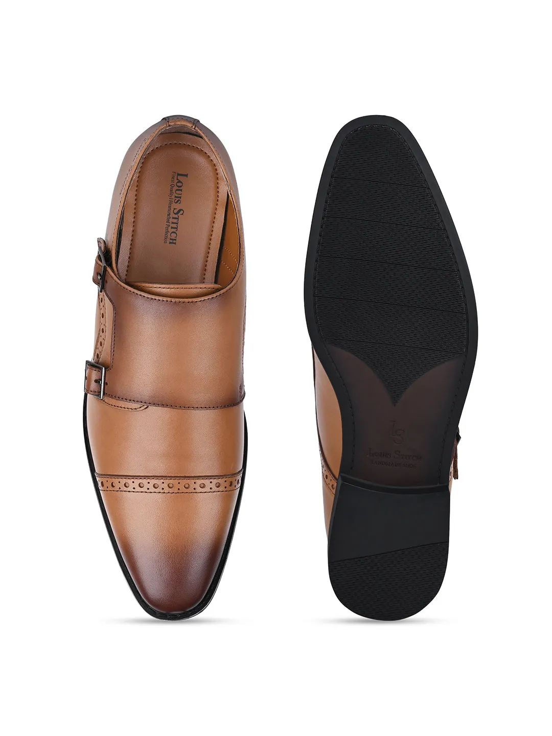 British Tan Egyptian Crust Leather Monk Shoes
