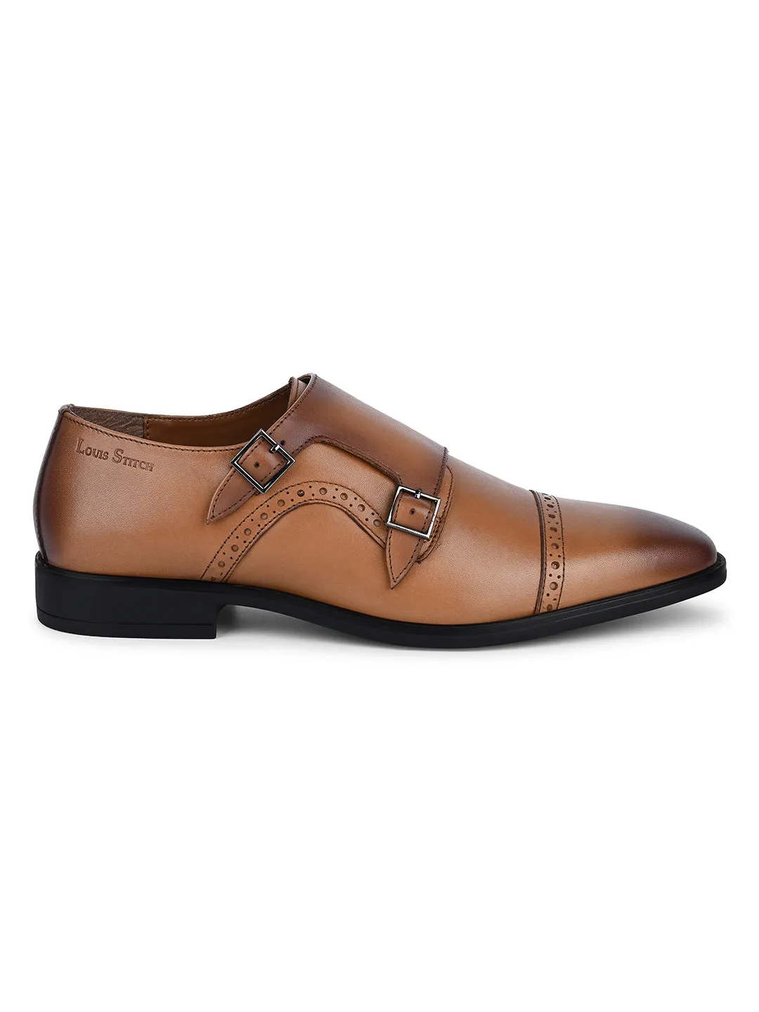 British Tan Egyptian Crust Leather Monk Shoes