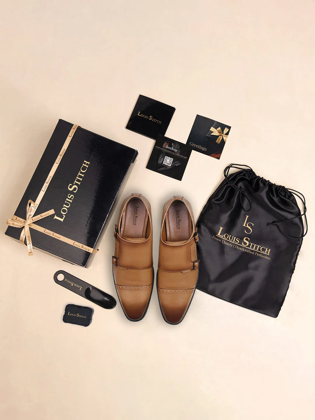 British Tan Egyptian Crust Leather Monk Shoes