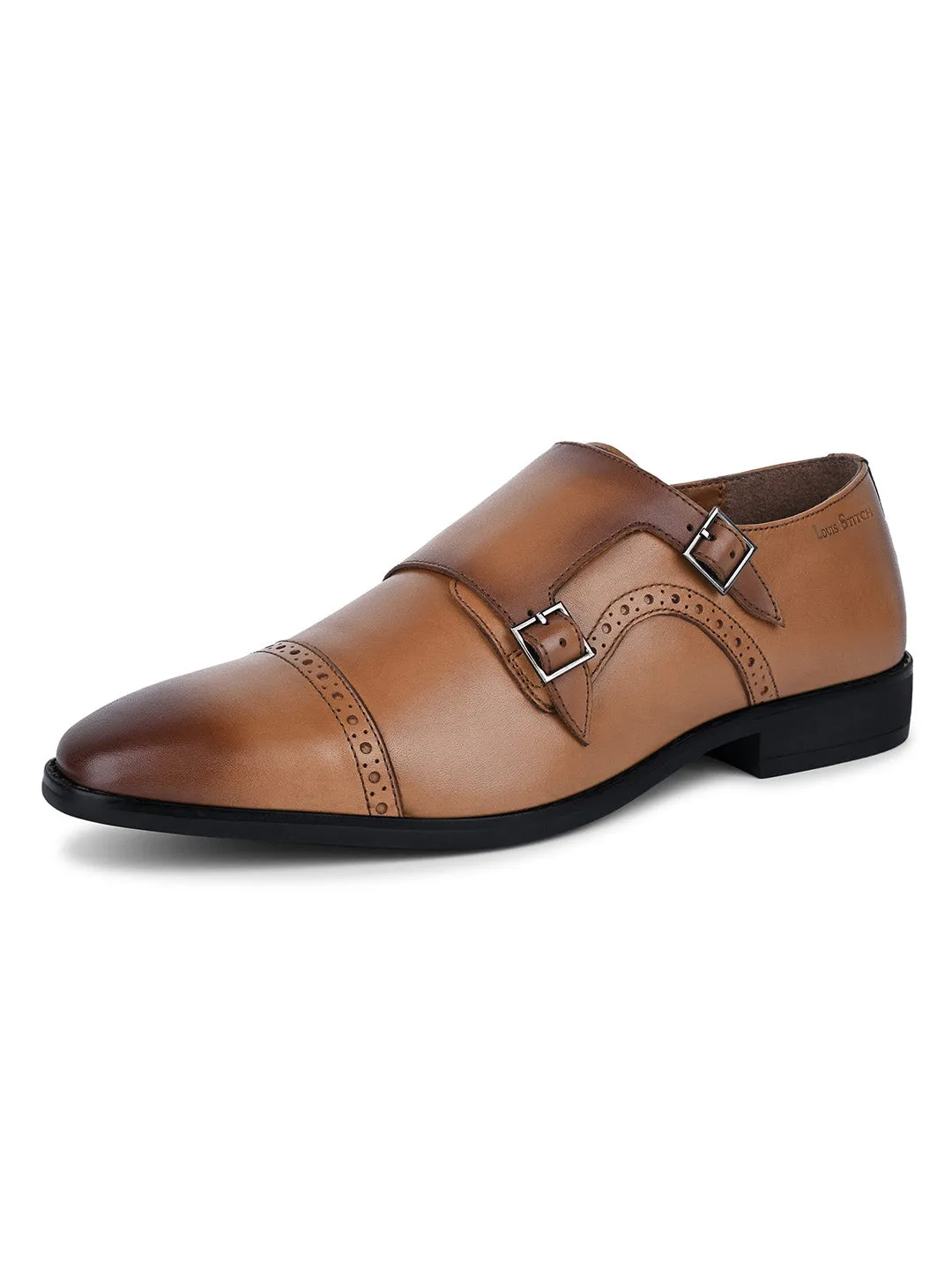 British Tan Egyptian Crust Leather Monk Shoes