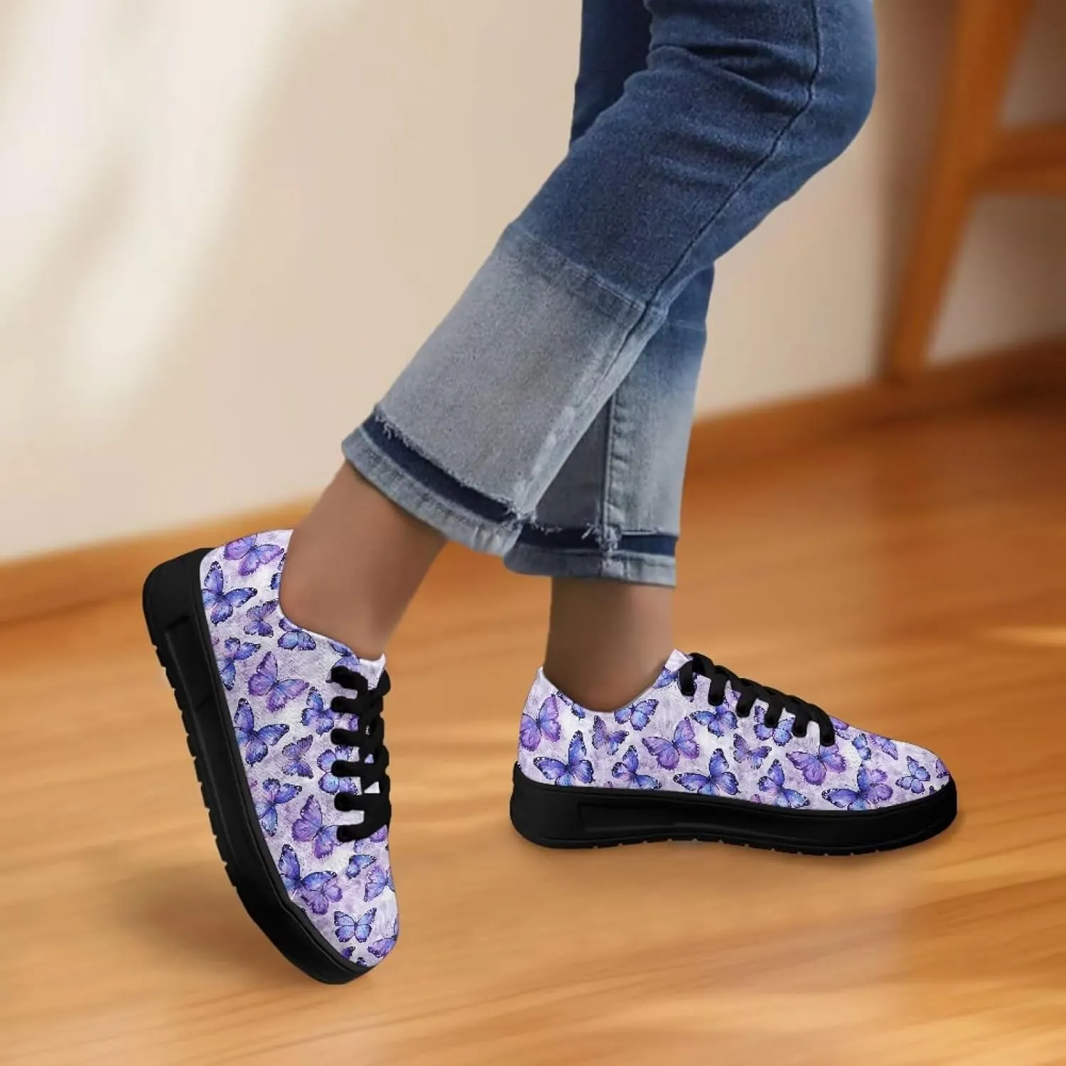 Canvas Sneakers for Women Low Top Lace Up Shoes Comfortable Canvas Tennis Shoes with Anti Skid EVA Sole Dressy Flats