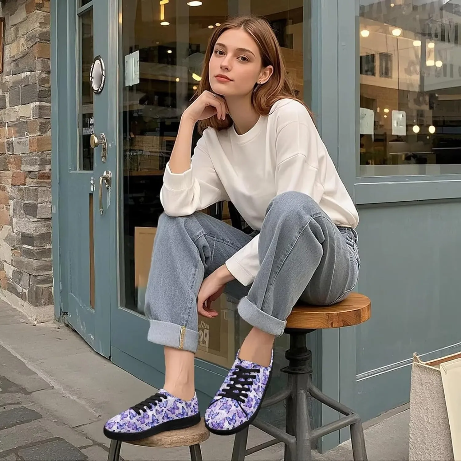 Canvas Sneakers for Women Low Top Lace Up Shoes Comfortable Canvas Tennis Shoes with Anti Skid EVA Sole Dressy Flats