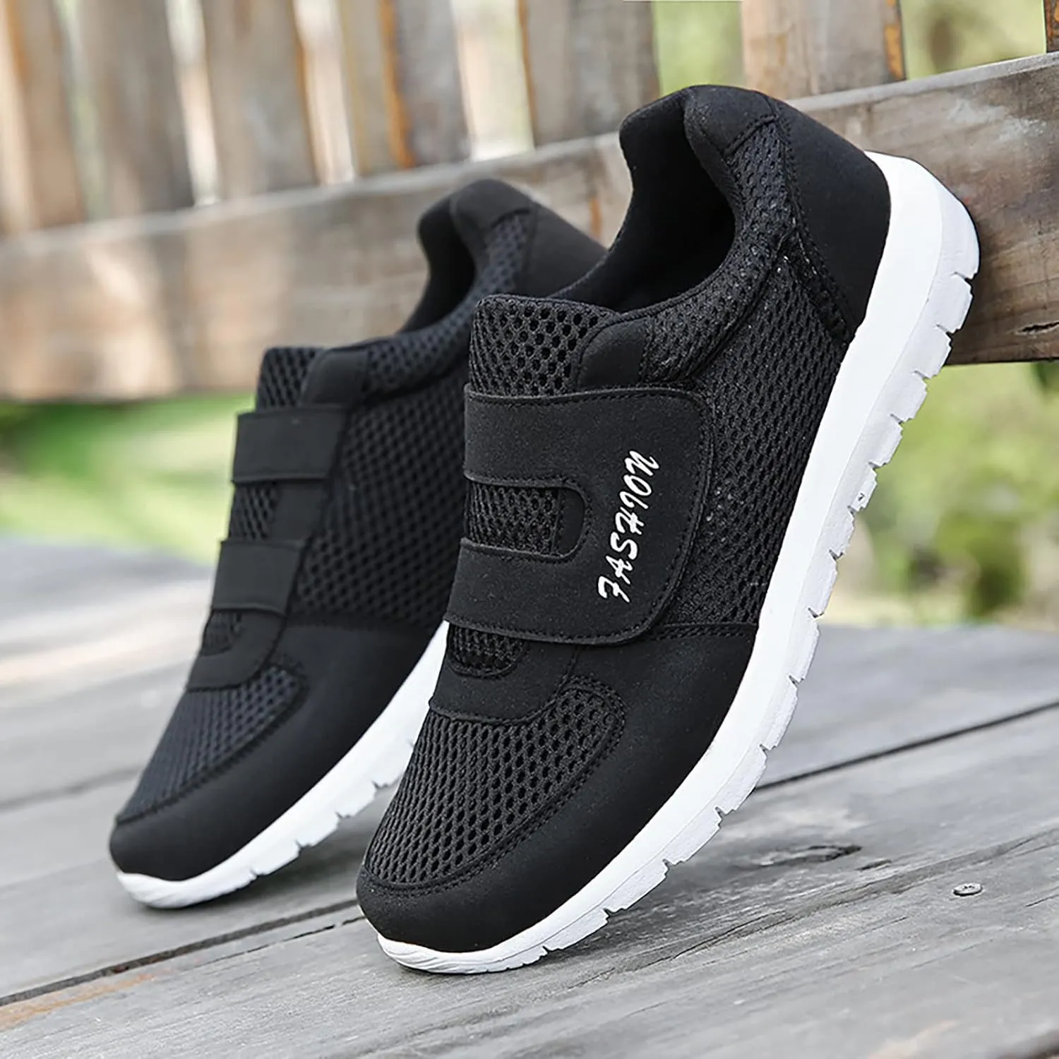 Casual Shoes for Men Men's 2023 New Hook Loop Solid Color Fly Woven Mesh Breathable Running Shoes