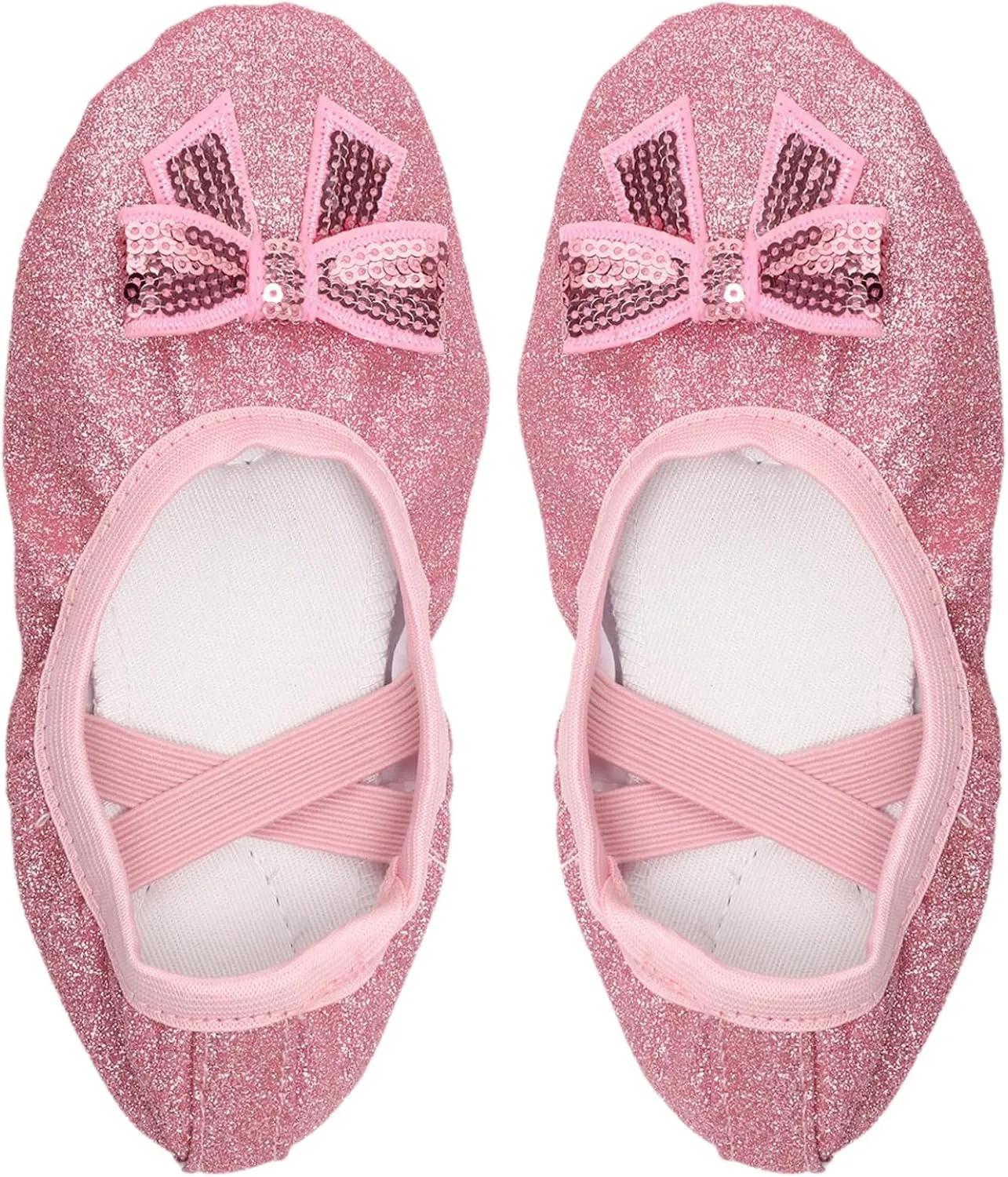 Children's Glitter Ballet Slippers with Bow - Soft Sole Non-Slip for Recitals & Competitions