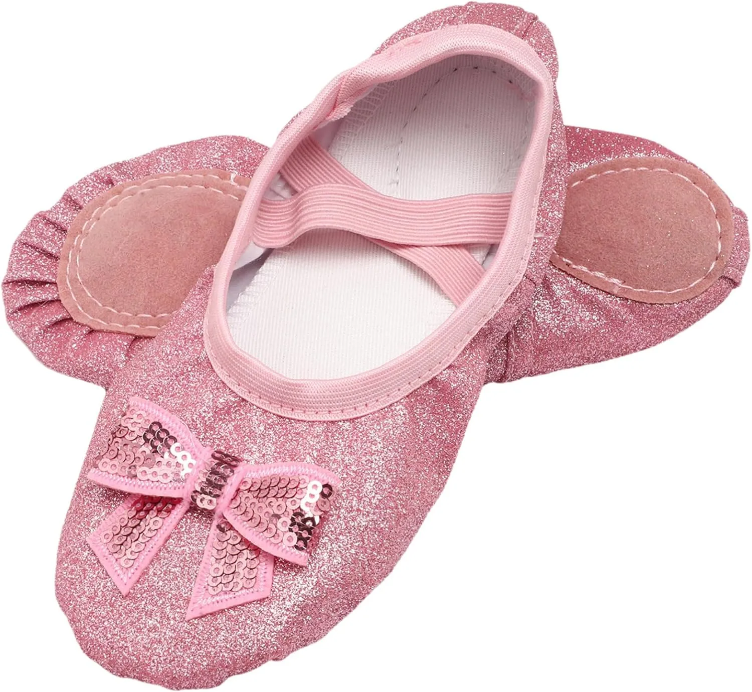 Children's Glitter Ballet Slippers with Bow - Soft Sole Non-Slip for Recitals & Competitions