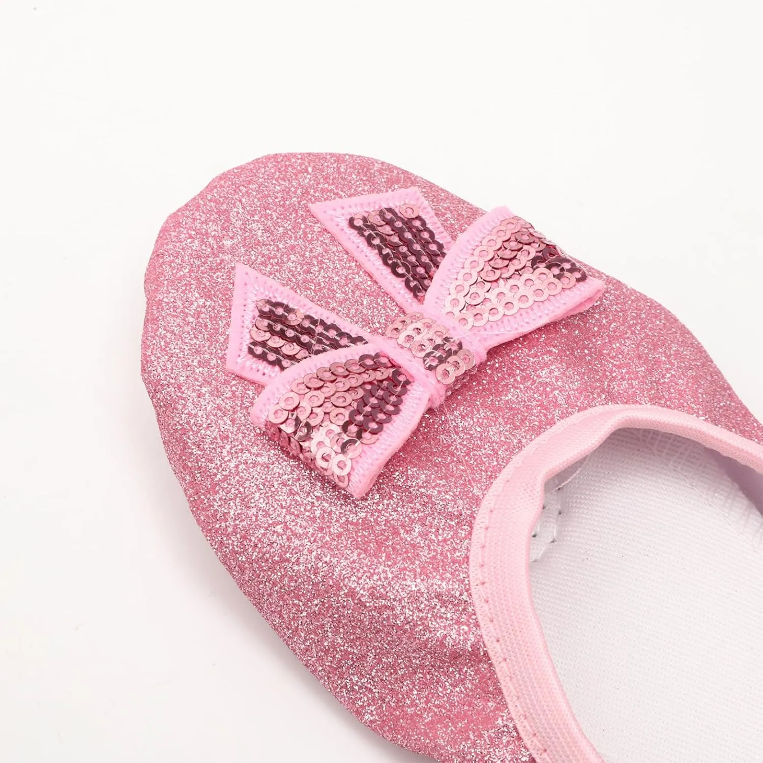 Children's Glitter Ballet Slippers with Bow - Soft Sole Non-Slip for Recitals & Competitions