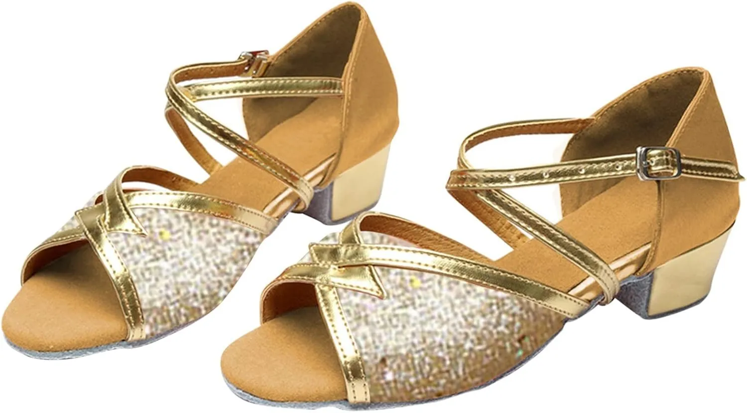 Children's Latin Dance Shoes Indoor Soft Soled Flat Heel Sequins Dance Shoes Satin Indoor Slip on Sandals for Toddlers