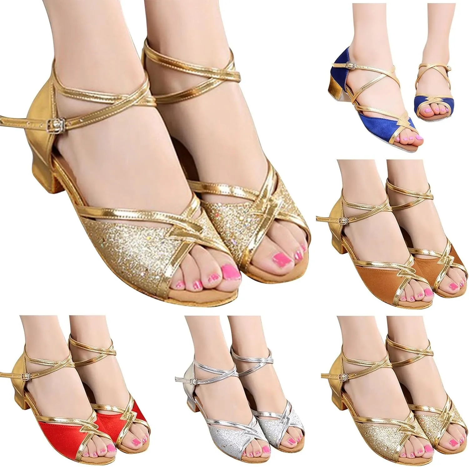Children's Latin Dance Shoes Indoor Soft Soled Flat Heel Sequins Dance Shoes Satin Indoor Slip on Sandals for Toddlers
