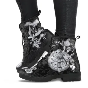 Combat Boots - Alice in Wonderland Gifts #52 Classic Series, Black Lace Print | Birthday Gifts, Gift Idea, Custom Shoes