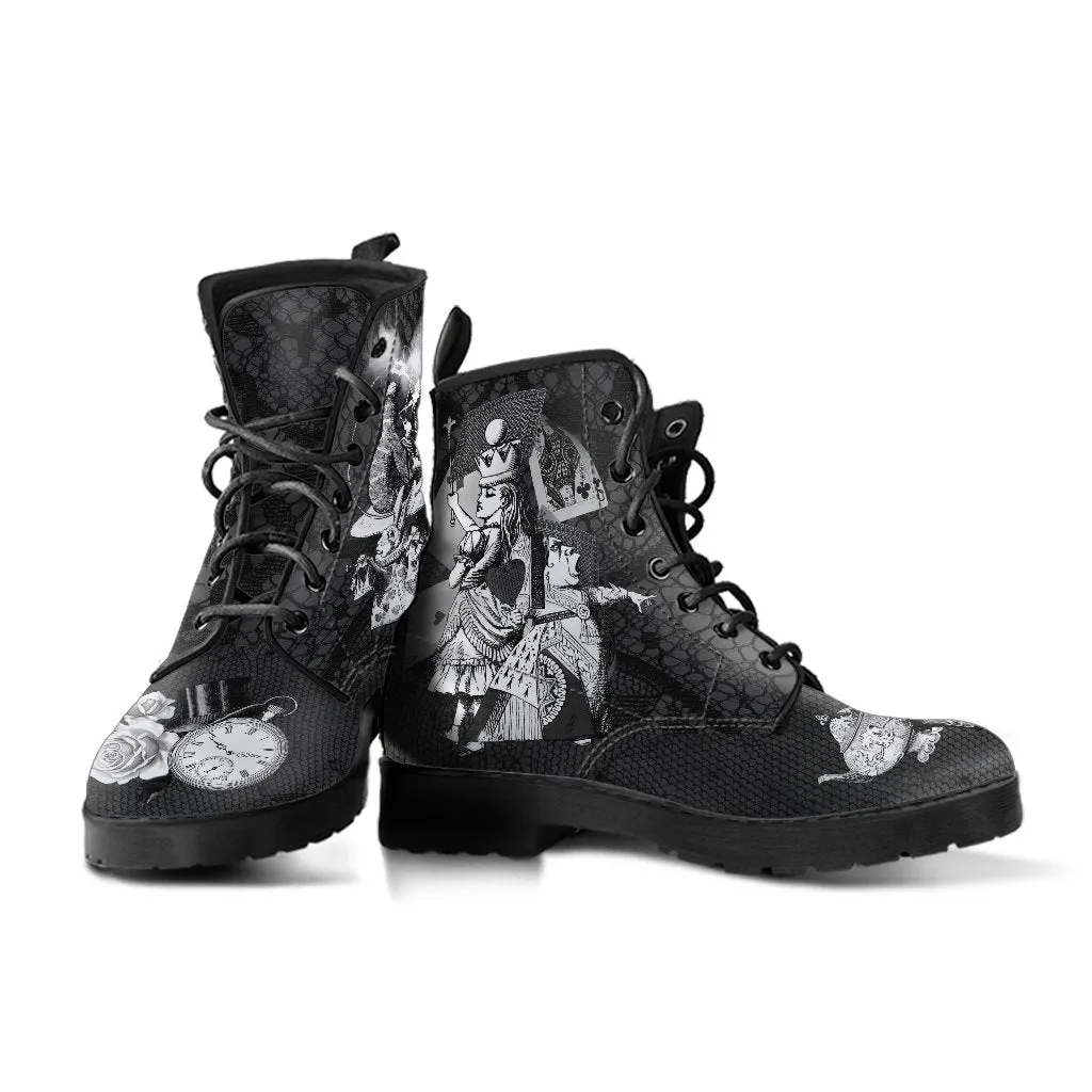 Combat Boots - Alice in Wonderland Gifts #52 Classic Series, Black Lace Print | Birthday Gifts, Gift Idea, Custom Shoes