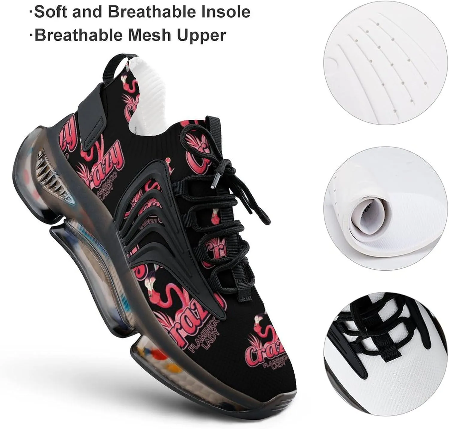 Crazy Flamingo Lady Walking Shoes for Men Lightweight Tennis Fashion Elastic Sports Shoes Cushion Basketball Shoes